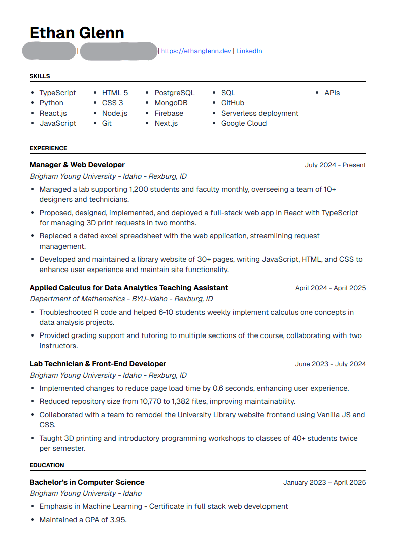 AI-generated resume for Ethan Glenn