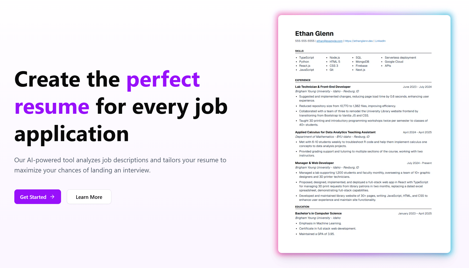 Resumly.pro landing page screenshot